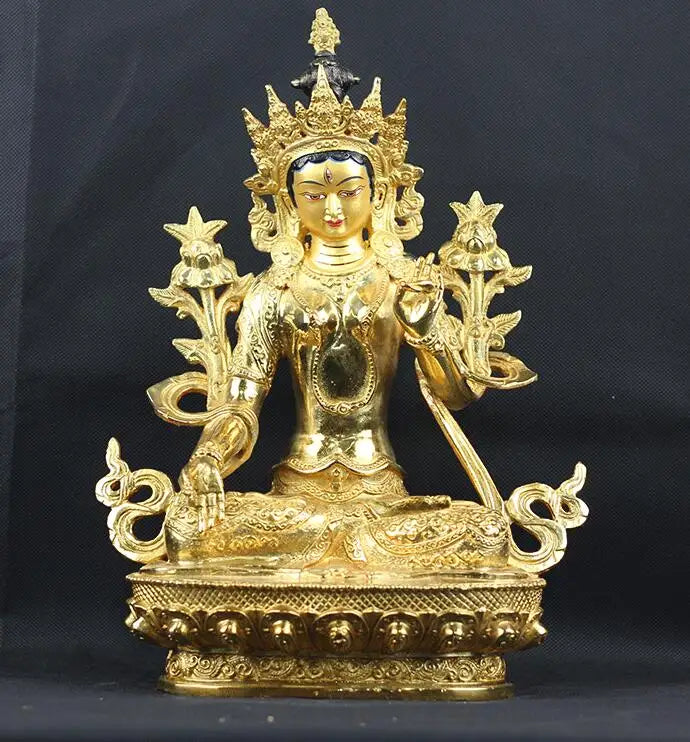 33CM LARGE  Buddhism TOP GOOD Buddha figure HOME BLESS Talisman Protection- gilding Tibetan White Tara Buddha BRASS statue