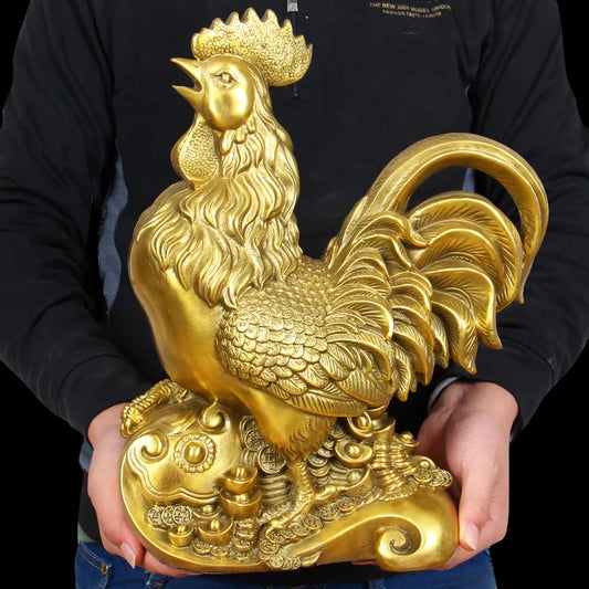 33CM LARGE  #bless family Safety Health luck Magic #office home shop efficacious Money Drawing Mascot Cock COPPER ART statue