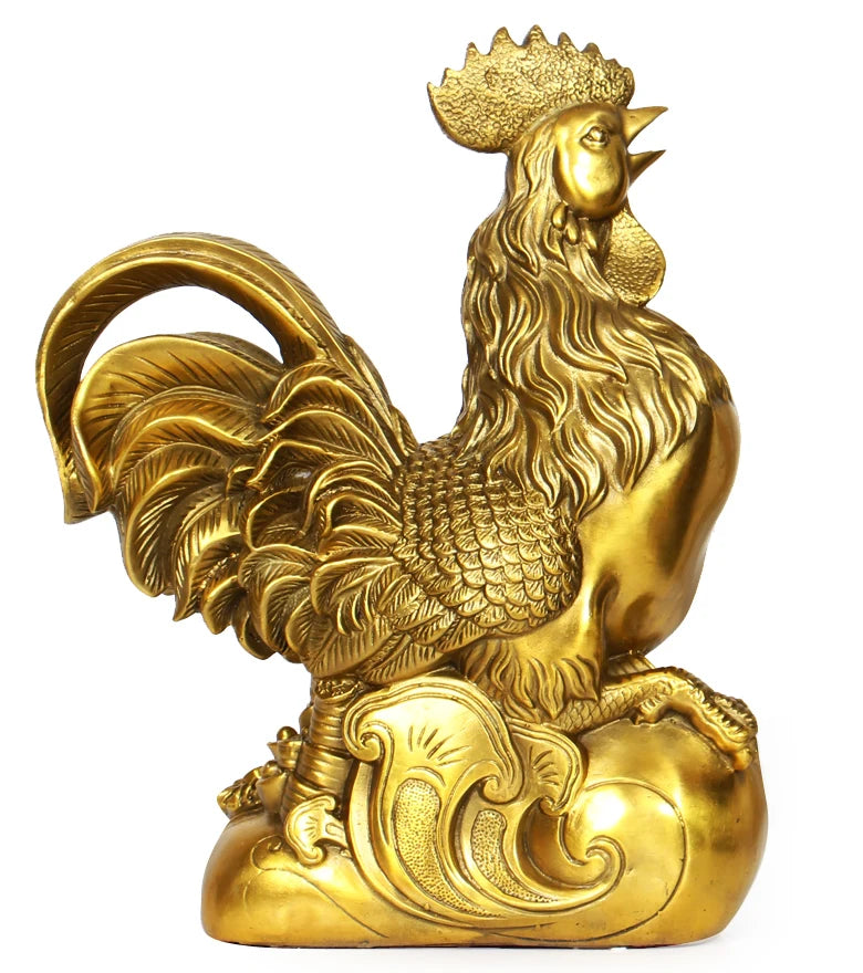 33CM LARGE  #bless family Safety Health luck Magic #office home shop efficacious Money Drawing Mascot Cock COPPER ART statue