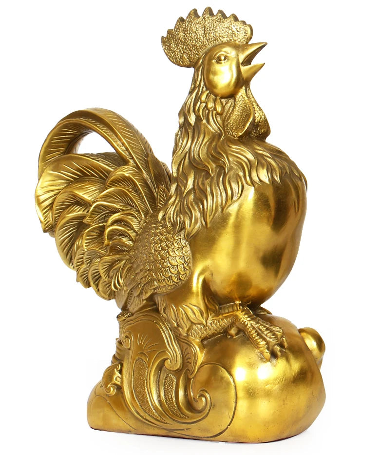 33CM LARGE  #bless family Safety Health luck Magic #office home shop efficacious Money Drawing Mascot Cock COPPER ART statue