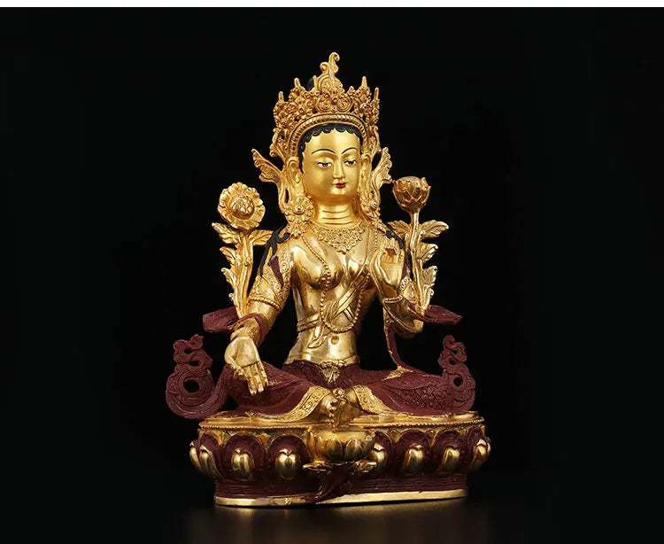 33CM Large HOME buddha statue Talisman Nepal Tibetan Buddhism Guanyin Green Tara Bodhisattva Buddha Gold-plated brass statue