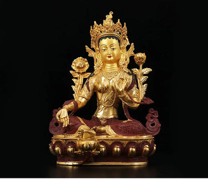 33CM Large HOME buddha statue Talisman Nepal Tibetan Buddhism Guanyin Green Tara Bodhisattva Buddha Gold-plated brass statue