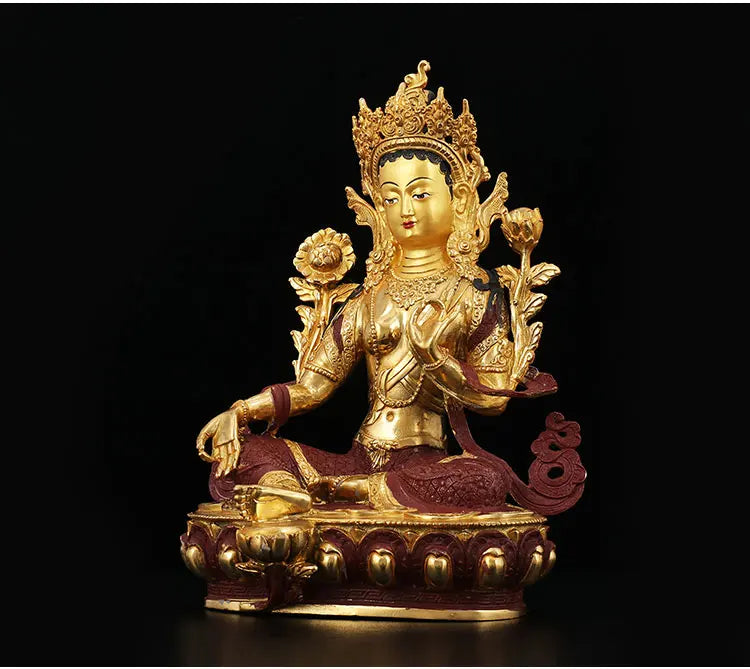 33CM Large HOME buddha statue Talisman Nepal Tibetan Buddhism Guanyin Green Tara Bodhisattva Buddha Gold-plated brass statue
