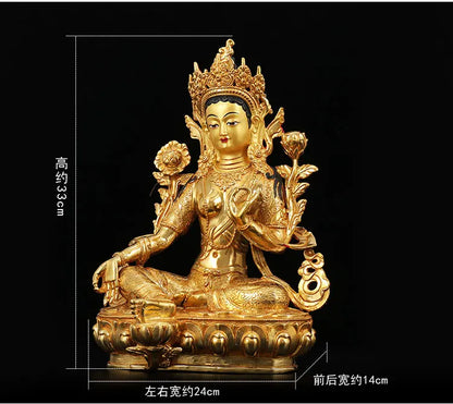 33CM Large buddha statue # Nepal Tibetan Buddhism Guanyin Bodhisattva Green Tara Buddha Gold-plated brass statue HOME Talisman