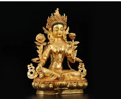 33CM Large buddha statue # Nepal Tibetan Buddhism Guanyin Bodhisattva Green Tara Buddha Gold-plated brass statue HOME Talisman