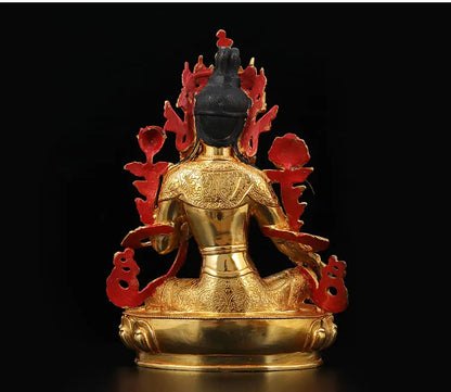 33CM Large buddha statue # Nepal Tibetan Buddhism Guanyin Bodhisattva Green Tara Buddha Gold-plated brass statue HOME Talisman