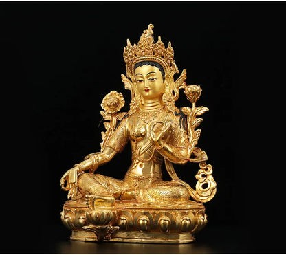 33CM Large buddha statue # Nepal Tibetan Buddhism Guanyin Bodhisattva Green Tara Buddha Gold-plated brass statue HOME Talisman