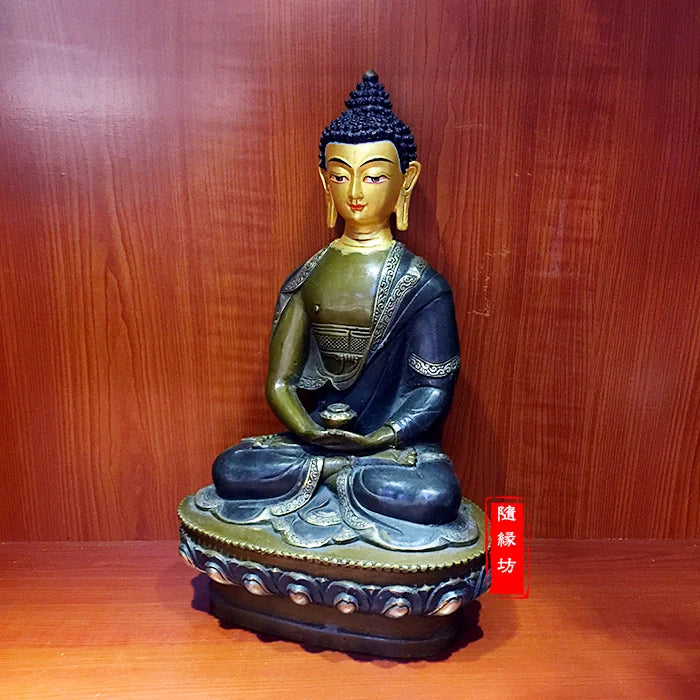 33CM large -GOOD buddha ---Buddhist Buddhism home family efficacious Protection Amitabha Gold-plated bronze Buddha statue