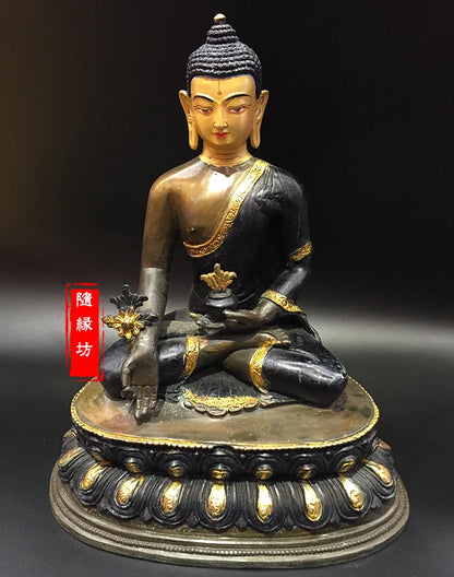 33CM large -GOOD buddha Buddhist Buddhism home family efficacious Protection Pharmacist Buddha Gold-plated bronze Buddha statue