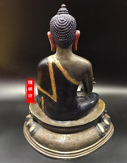 33CM large -GOOD buddha Buddhist Buddhism home family efficacious Protection Pharmacist Buddha Gold-plated bronze Buddha statue