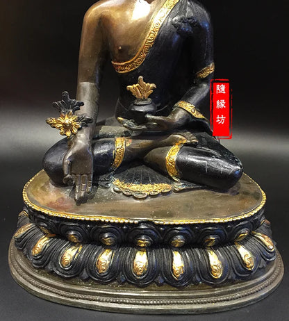 33CM large -GOOD buddha Buddhist Buddhism home family efficacious Protection Pharmacist Buddha Gold-plated bronze Buddha statue