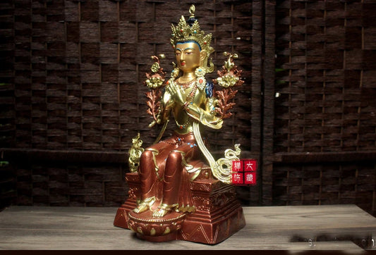 33cm LARGE # GOOD # Buddhist disciple efficacious Safety Protection Tibet Nepal Gold-plated Jampa brass Buddha statue