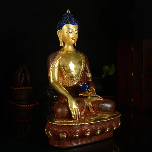 33cm LARGE # GOOD # Buddhist disciple efficacious Safety Protection Tibet Nepal Gold-plated Shakya Mani brass Buddha statue