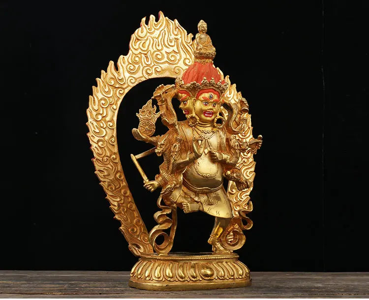 33cm TALL  home family bless Safety Health Talisman # Tibet efficacious Protection Nepal Gold-plated Buddha statue