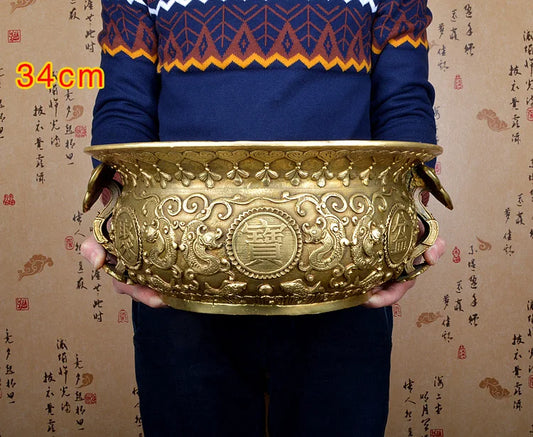 34 CM large# HOME Lobby hall Shop company efficacious  thriving business FENG SHUI Cornucopia Treasure Basin brass statue