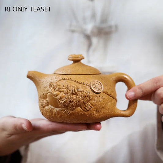 340ml Chinese Yixing Purple Clay Teapots Large Capacity Famous Handmade Raw Ore Gold Section Mud Tea Pot Kettle Zisha Tea Set
