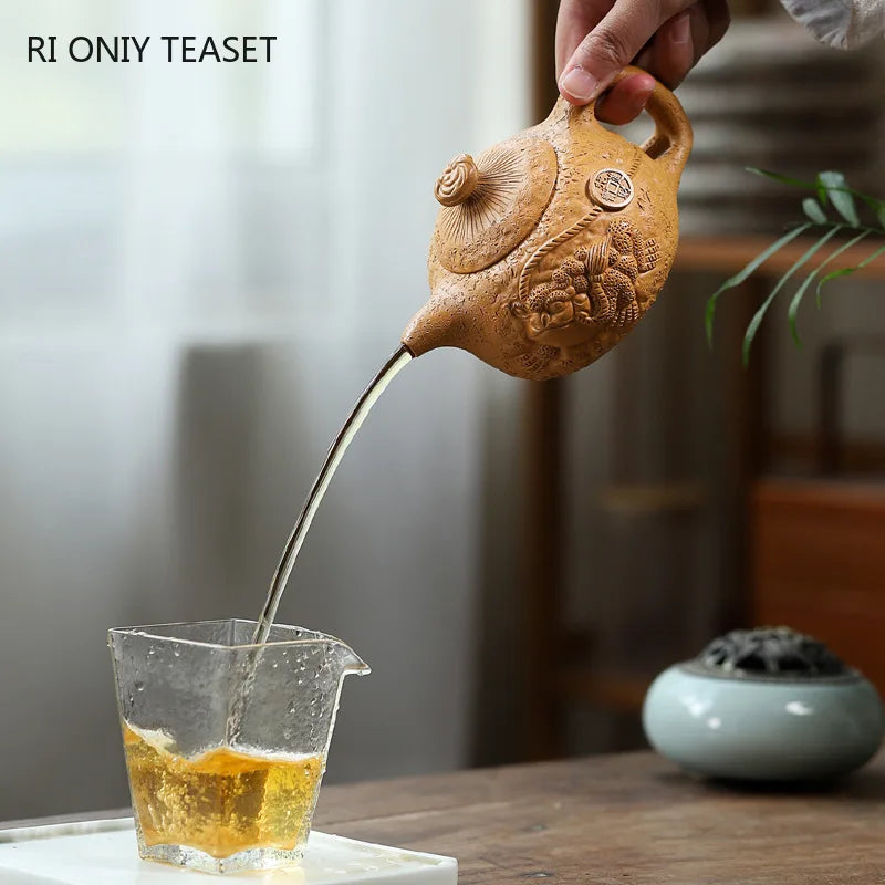 340ml Chinese Yixing Purple Clay Teapots Large Capacity Famous Handmade Raw Ore Gold Section Mud Tea Pot Kettle Zisha Tea Set