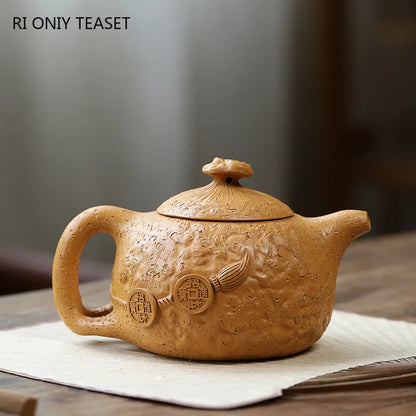 340ml Chinese Yixing Purple Clay Teapots Large Capacity Famous Handmade Raw Ore Gold Section Mud Tea Pot Kettle Zisha Tea Set