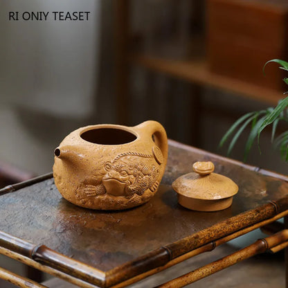 340ml Chinese Yixing Purple Clay Teapots Large Capacity Famous Handmade Raw Ore Gold Section Mud Tea Pot Kettle Zisha Tea Set