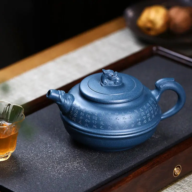 340ml Hand Painted Yixing Teapot Handmade Purple Clay Blue Tea Pot Kung Fu Zisha Teapot Tea Set