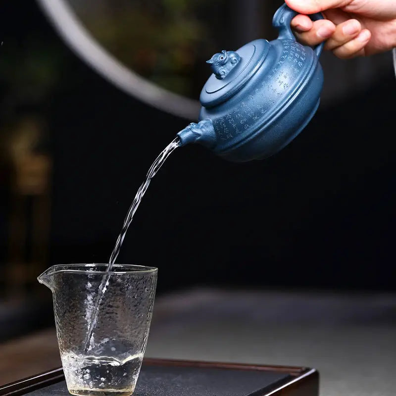 340ml Hand Painted Yixing Teapot Handmade Purple Clay Blue Tea Pot Kung Fu Zisha Teapot Tea Set
