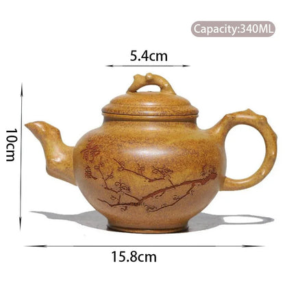 340ml Yixing Large Capacity Purple Clay Teapot Famous Artists Handmade Plum Blossom Tea Pot Kettle Chinese Zisha Tea Set Teaware