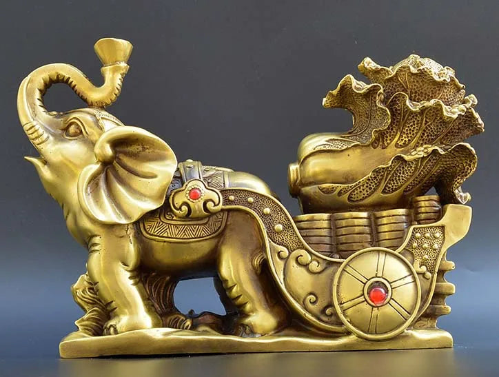 34CM #  HOME office SHOP TOP  Money Drawing GOOD LUCK Mascot # Thailand India elephant GOD FENG SHUI Brass statue