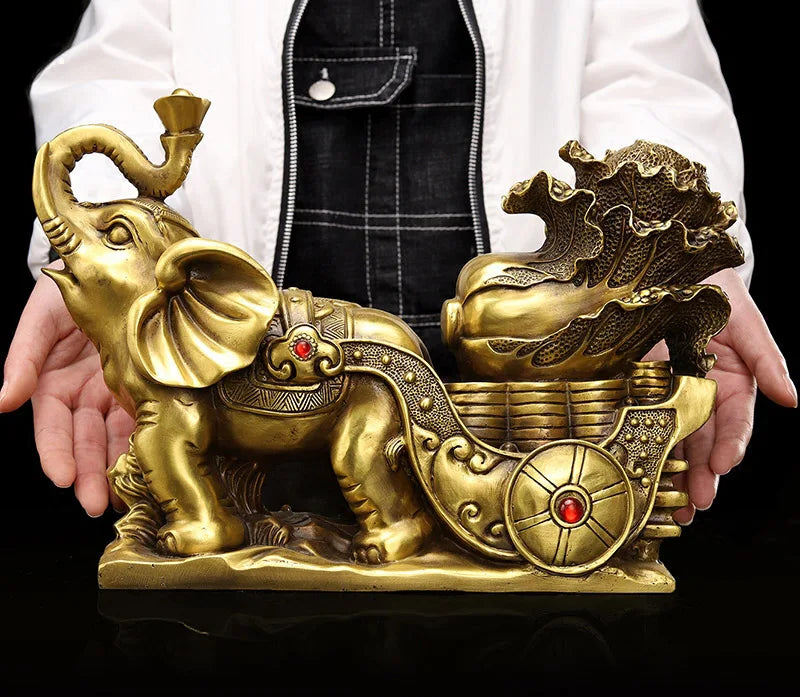 34CM #  HOME office SHOP TOP  Money Drawing GOOD LUCK Mascot # Thailand India elephant GOD FENG SHUI Brass statue