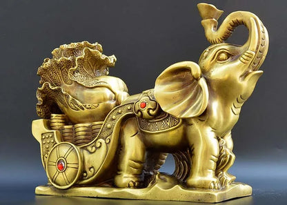 34CM #  HOME office SHOP TOP  Money Drawing GOOD LUCK Mascot # Thailand India elephant GOD FENG SHUI Brass statue