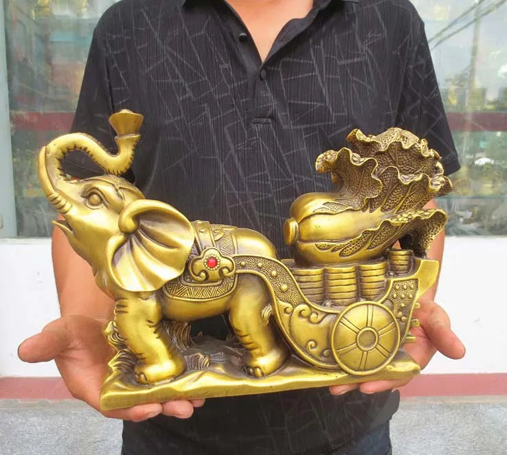 34CM #  HOME office SHOP TOP  Money Drawing GOOD LUCK Mascot # Thailand India elephant GOD FENG SHUI Brass statue