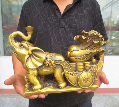 34CM #  HOME office SHOP TOP  Money Drawing GOOD LUCK Mascot # Thailand India elephant GOD FENG SHUI Brass statue