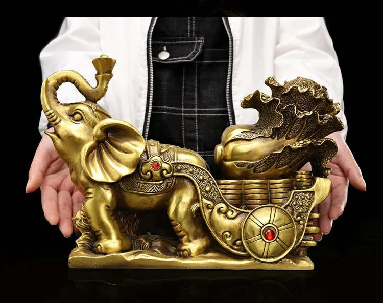 34CM #  HOME office SHOP TOP  Money Drawing GOOD LUCK Mascot # Thailand India elephant GOD FENG SHUI Brass statue