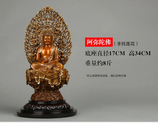 34CM- bless family Safety Health Talisman #office home shop efficacious Protection Buddhism Amitayus Buddha brass statue