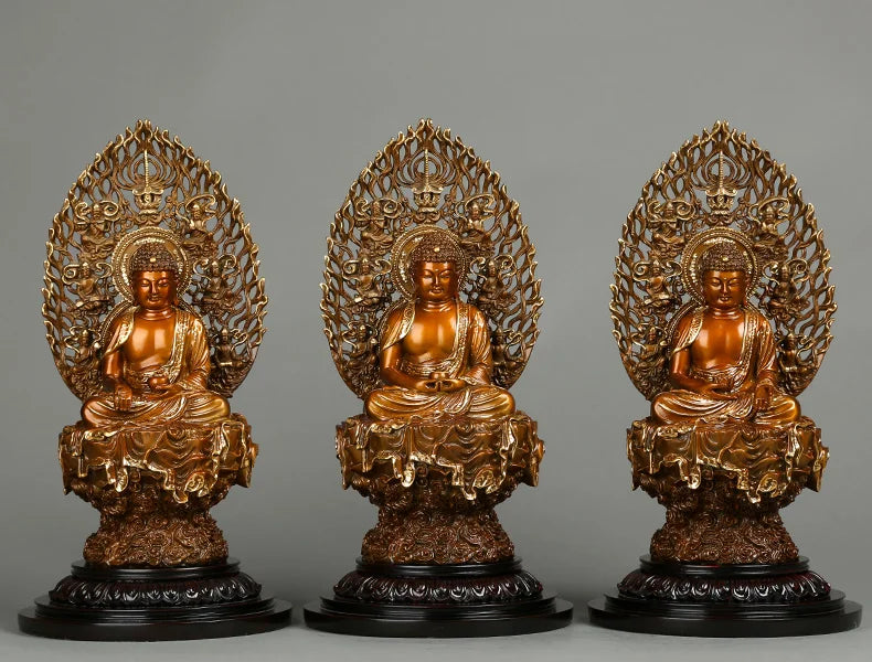 34CM- bless family Safety Health Talisman #office home shop efficacious Protection Buddhism Amitayus Buddha brass statue