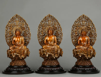 34CM- bless family Safety Health Talisman #office home shop efficacious Protection Buddhism Amitayus Buddha brass statue
