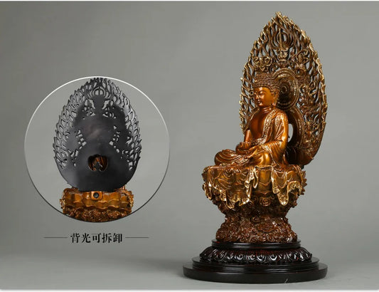 34CM- bless family Safety Health Talisman #office home shop efficacious Protection Buddhism Amitayus Buddha brass statue