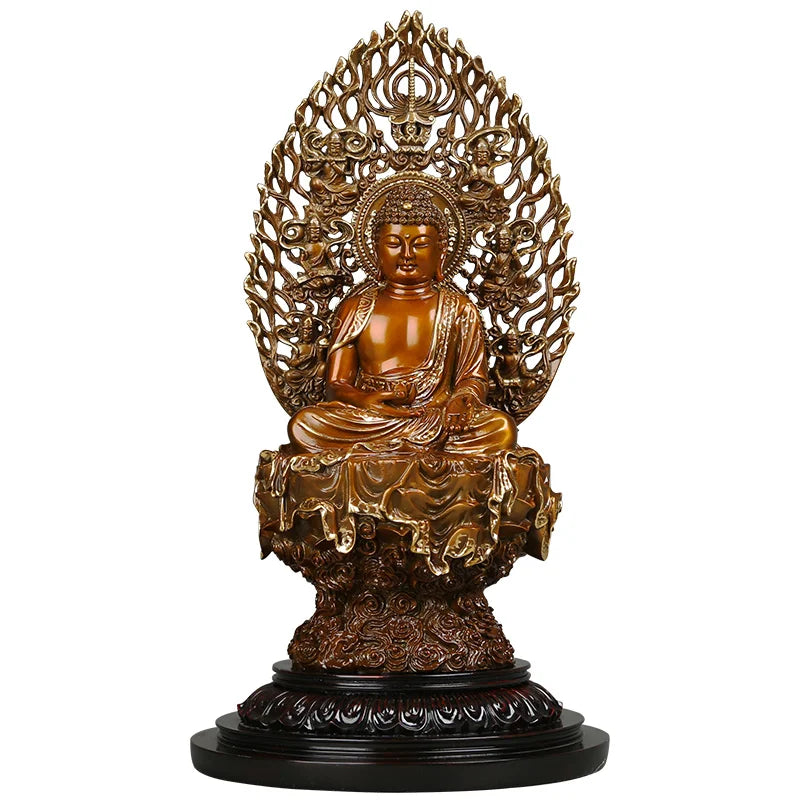 34CM- bless family Safety Health Talisman #office home shop efficacious Protection Buddhism Amitayus Buddha brass statue