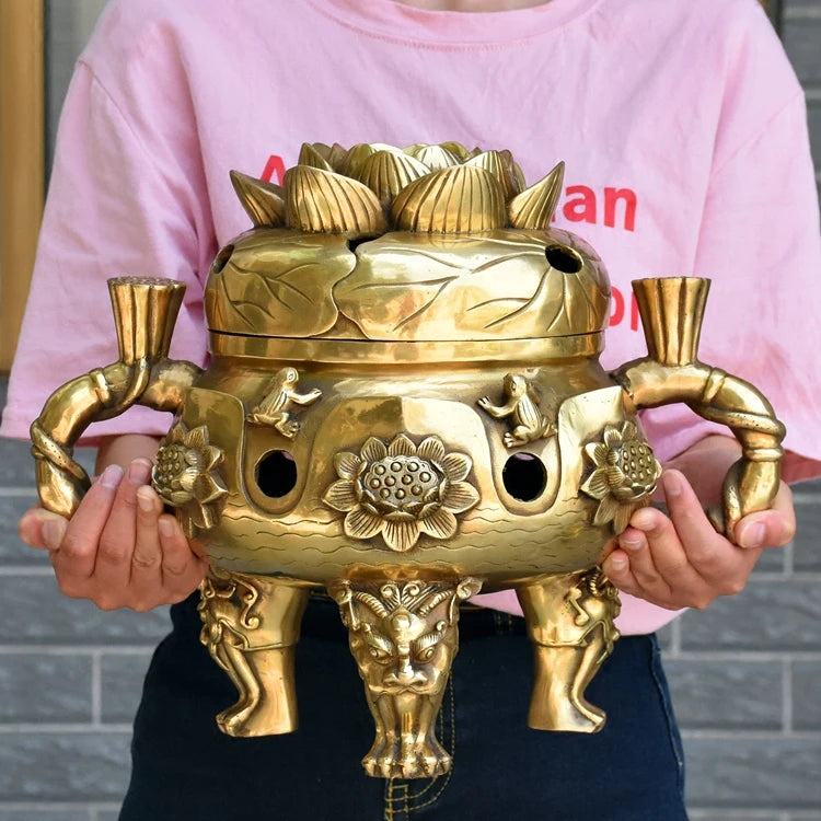 34CM huge  HOME OFFICE Talisman-The town house Money Drawing business FENG SHUI High grade brass incense burner