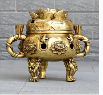 34CM huge  HOME OFFICE Talisman-The town house Money Drawing business FENG SHUI High grade brass incense burner
