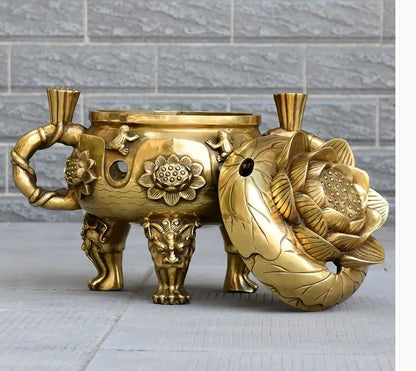 34CM huge  HOME OFFICE Talisman-The town house Money Drawing business FENG SHUI High grade brass incense burner