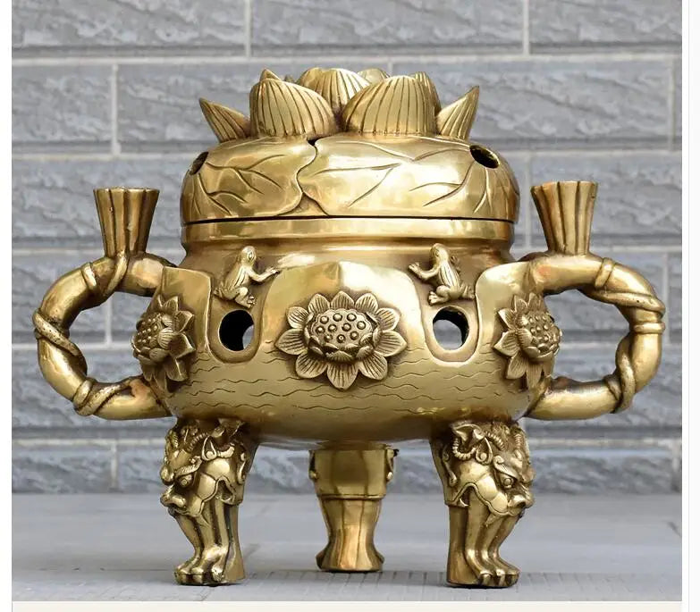 34CM huge  HOME OFFICE Talisman-The town house Money Drawing business FENG SHUI High grade brass incense burner