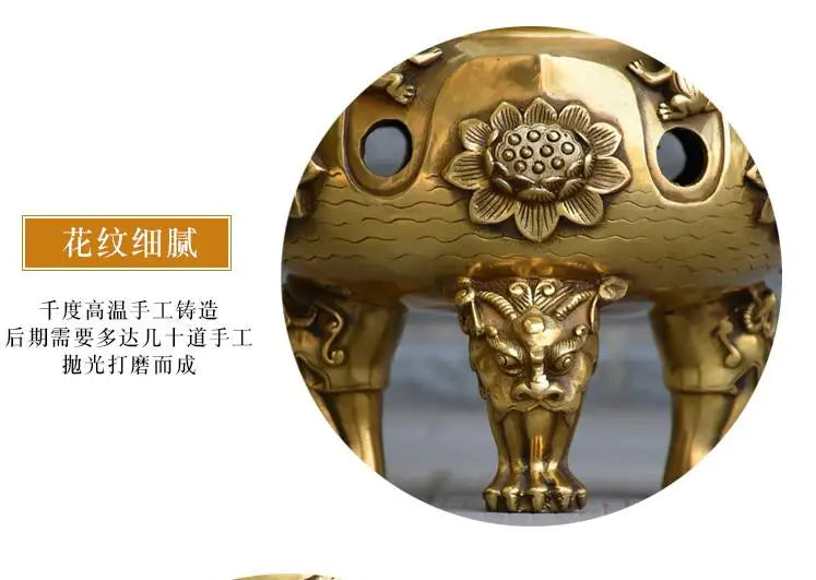 34CM huge  HOME OFFICE Talisman-The town house Money Drawing business FENG SHUI High grade brass incense burner