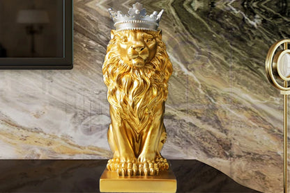34CM large -HOME OFFICE Porch lobby TOP COOL decor efficacious Mascot thriving business gold Lion KING FENG SHUI ART statue