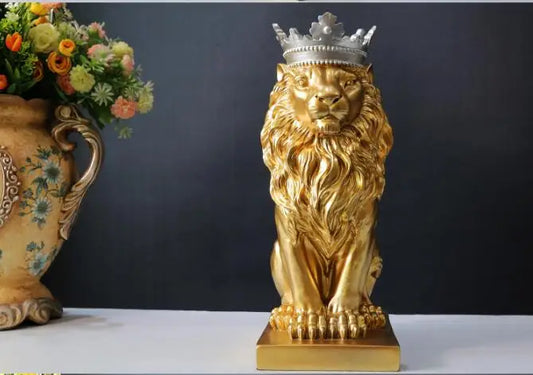 34CM large -HOME OFFICE Porch lobby TOP COOL decor efficacious Mascot thriving business gold Lion KING FENG SHUI ART statue