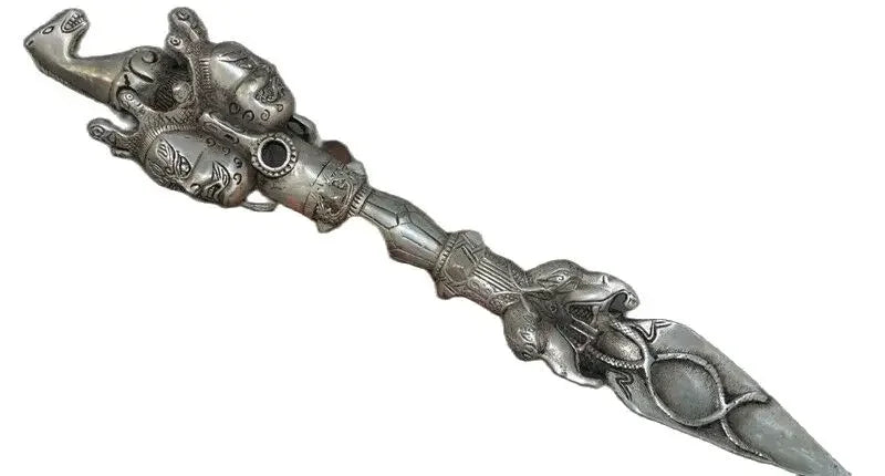 34cm Tibet Buddhism Tibetan silver Horse Head Buddha Tantra Vajra Dorje Phurba dagger off 50%