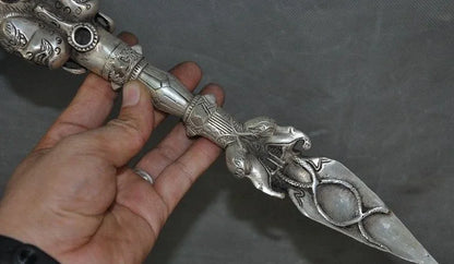 34cm Tibet Buddhism Tibetan silver Horse Head Buddha Tantra Vajra Dorje Phurba dagger off 50%