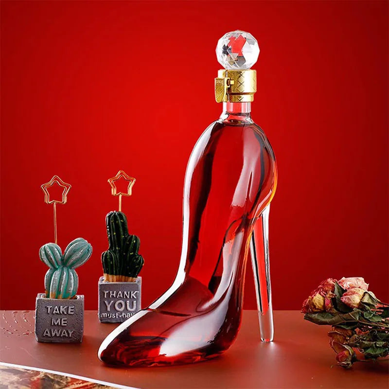 350/700ML High-heeled Shoes Shape Whisky Decanter Luxurious Glass Merlot Rum Wine Bottle Women Gift