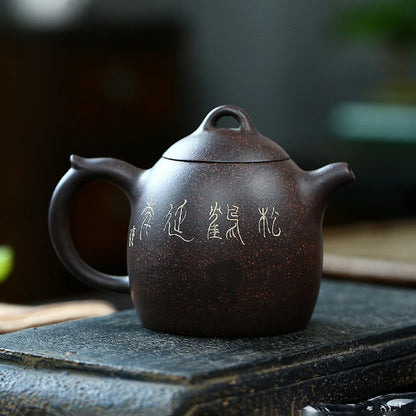 350ML Handcrafted Black Galaxy Kettle Yixing Clay Teapot Hand Painted Crane Pattern Meaning Health Longevity Suitable 2~5 People