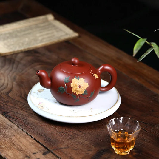 350ML Real Handmade Yixing Purple Clay Teapot Flower Hand-painted Raw Ore Dahongpao Mud Kettle Kung Fu Zisha Pu'er Teaware