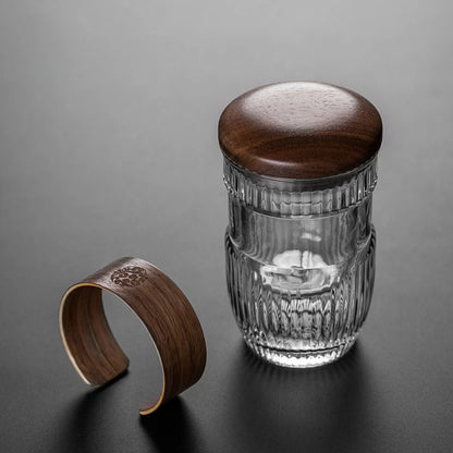 350ml Elegant Anti-scalding Bamboo Pad Glass Teapot Travel Separation Tea Set Portable Vertical Grain Tea Maker Cup with Filter